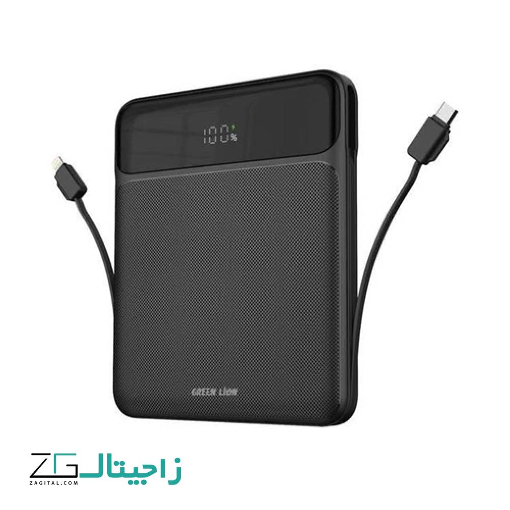 پاوربانک 20000 گرین لاین Green Lion Ultra Thin GNULTHIN20BK توان 120 وات همراه با کابل متصل  