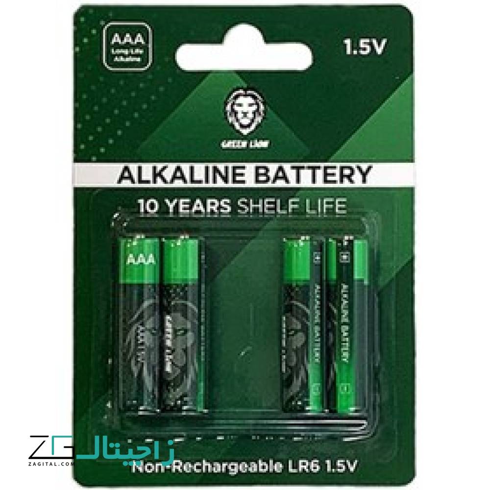 پک 4 عددی باتری نیم قلمی گرین لاین Green Lion Alkaline AAA Battrey